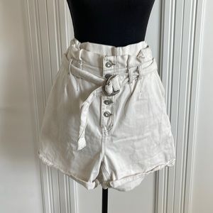 Free People white denim belted shorts